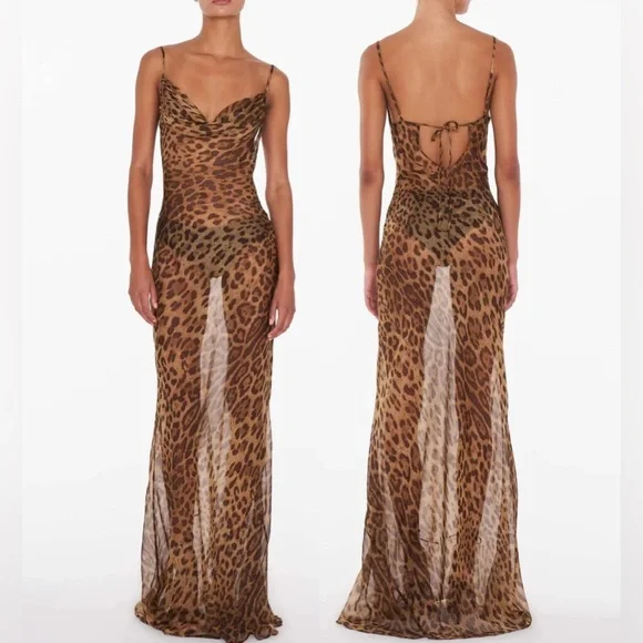 KOIR Elegant Leopard Print Maxi Dress Ronny kobo Like - Picture 2 of 7